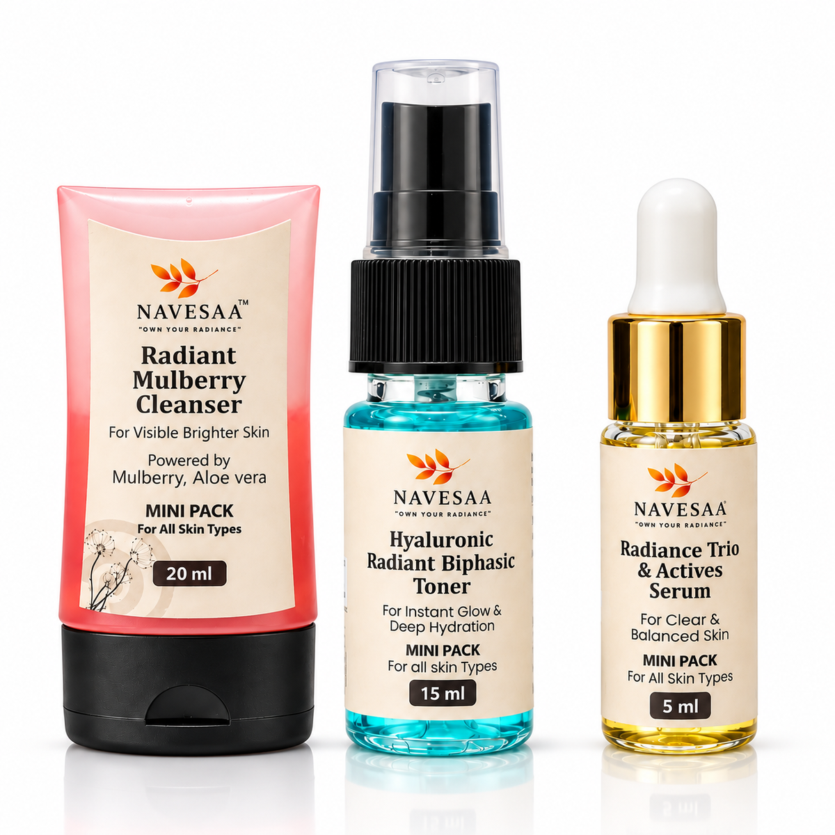 All Skin Types Mini Combo | Cleanser, Toner & Serum Skincare Set